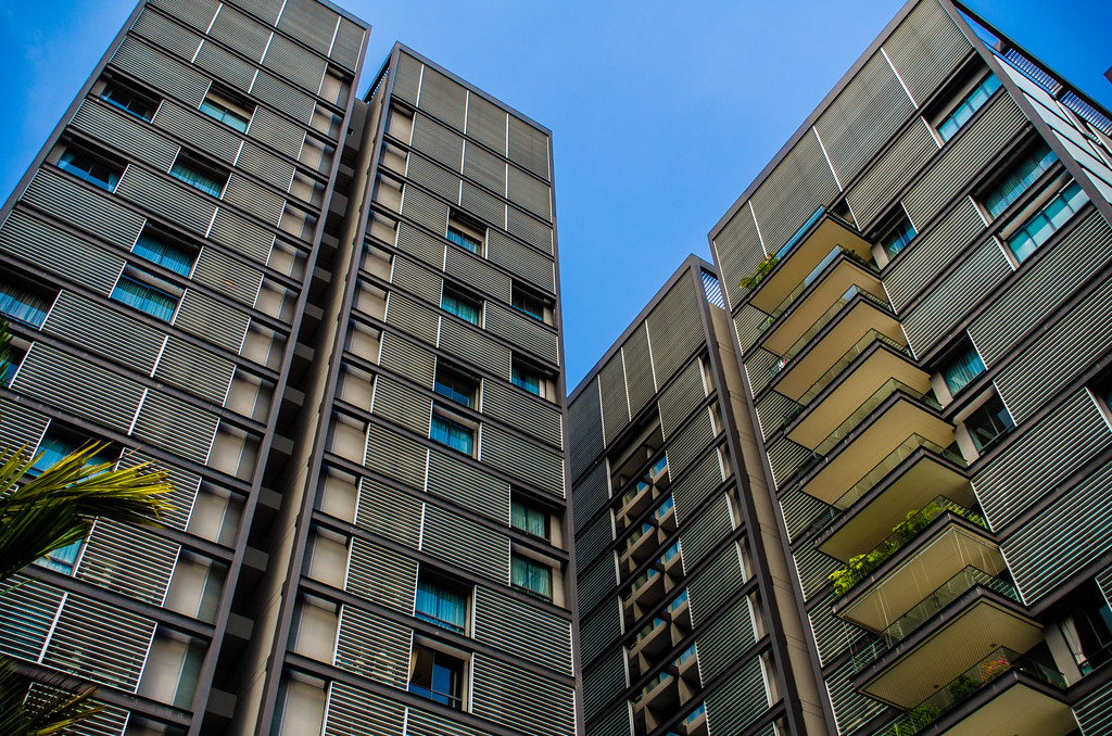 Urban Suites residential towers and louvred facades, photographed in 2015