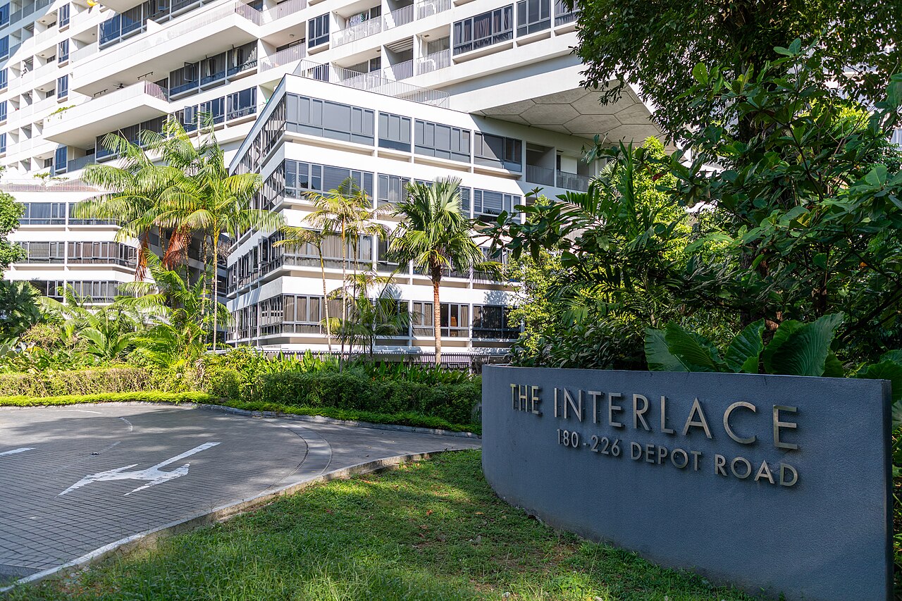 The Interlace entrance and stacked residential blocks